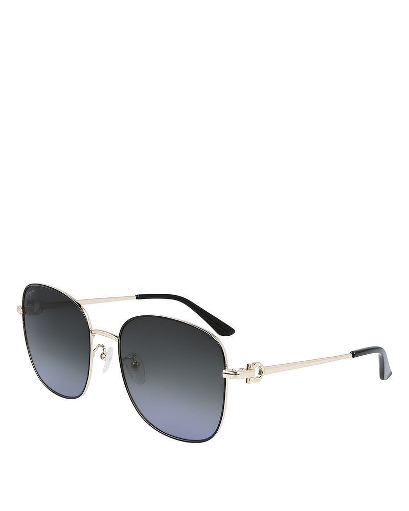 フェラガモ レディース 佩び物 サングラス・アイウェア FERRAGAMO Metal Gancini Square Sunglasses 60粍 Gold/Black 黒いこと