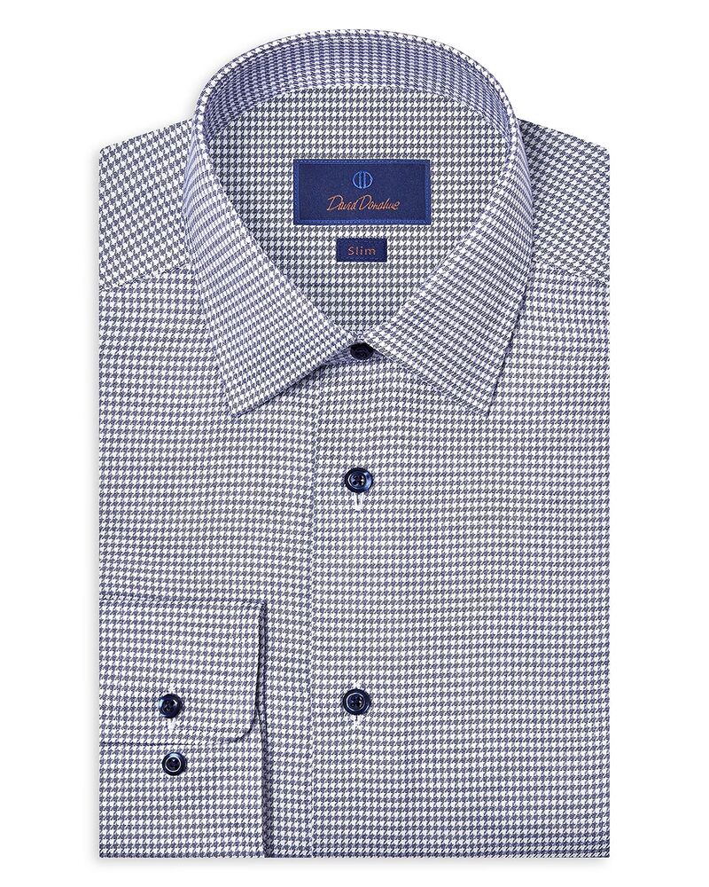 デイビッドドナヒュー メンズ トップス シャツ スリムフィット Davidonahue Slim Fit Stretch Twill Micro Check Dresshirt Navy/ White ホワイト