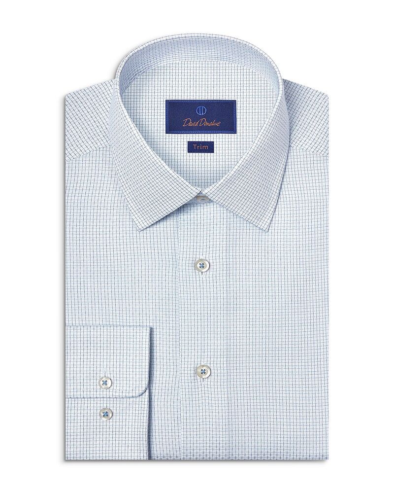 デイビッドドナヒュー メンズ シューズ シャツ ワンピース Davidonahue Trim Fit Dobby Micro Gridresshirt White/ Blue ホワイト