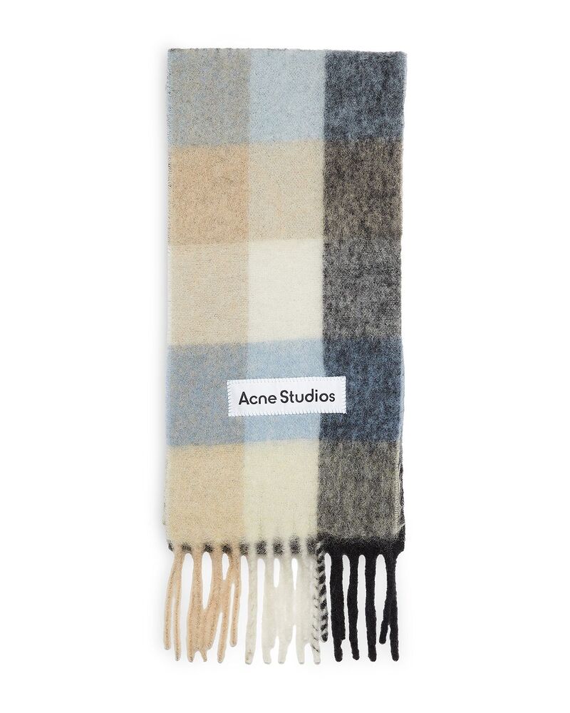 アクネ ストゥディオズ レディース 付属物 マフラー・ストール・スカーフリンジ Acne Studios Checked Fringe Scarf Blue/Beige/Black 黒いこと