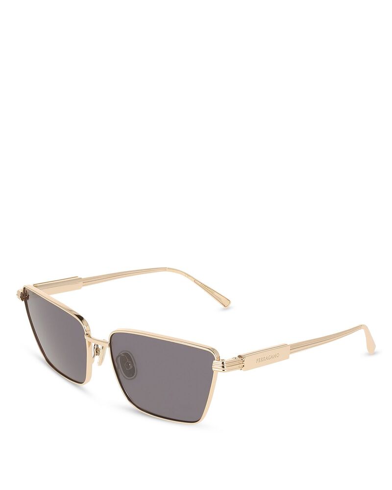 フェラガモ レディース 佩び物 サングラス・アイウェア FERRAGAMO Metal Angled Rectangular Sunglasses 59粍 Gold/Grey 薄墨色