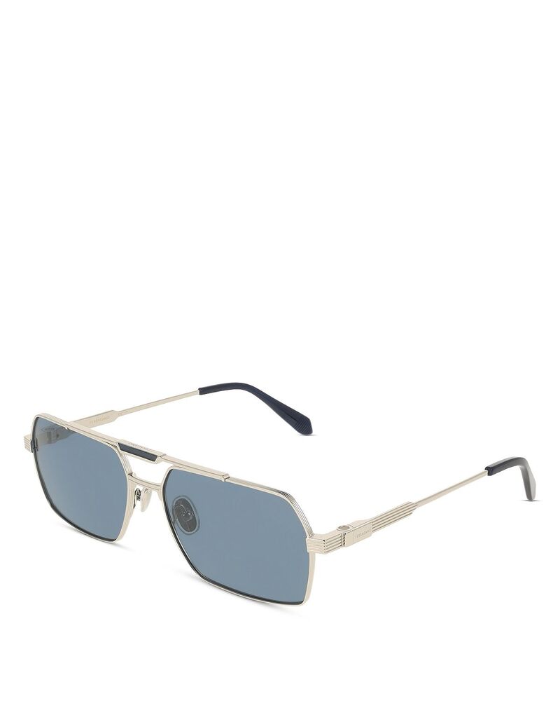フェラガモ レディース 佩び物 サングラス・アイウェア FERRAGAMO Prisma Pilot Sunglasses 61粍 Silver/Blue 青色