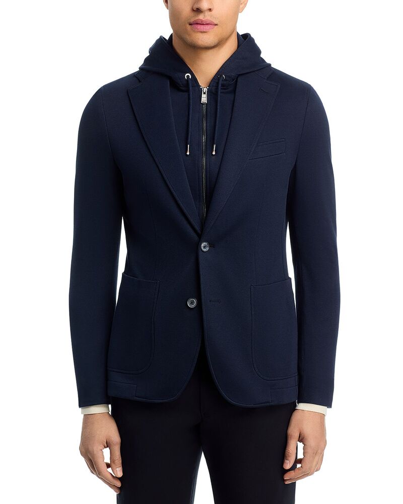 ボス メンズ アウター ジャケット・ブルゾン スリムフィット コート ジャージー BOSS Hanry Slim Fit Jersey Sport Coat with Removable Hoodark Blue ブルー|ReVida 店