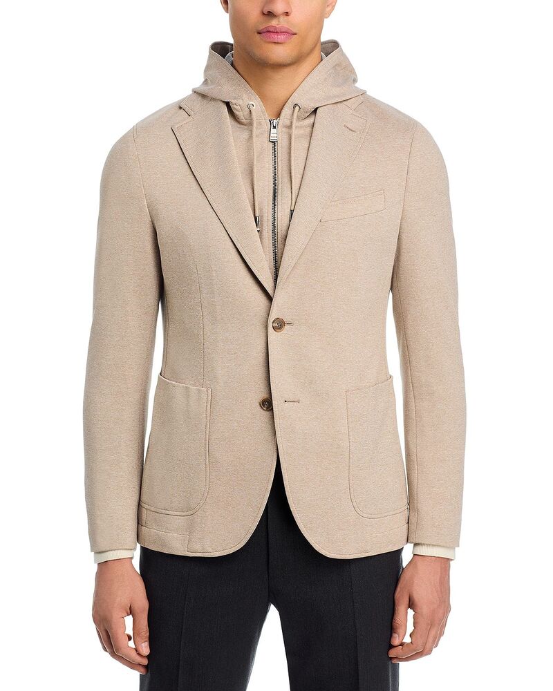 ボス メンズ アウター ジャケット・ブルゾン スリムフィット コート ジャージー BOSS Hanry Slim Fit Jersey Sport Coat with Removable Hood Oatmeal オートミール|ReVida 店