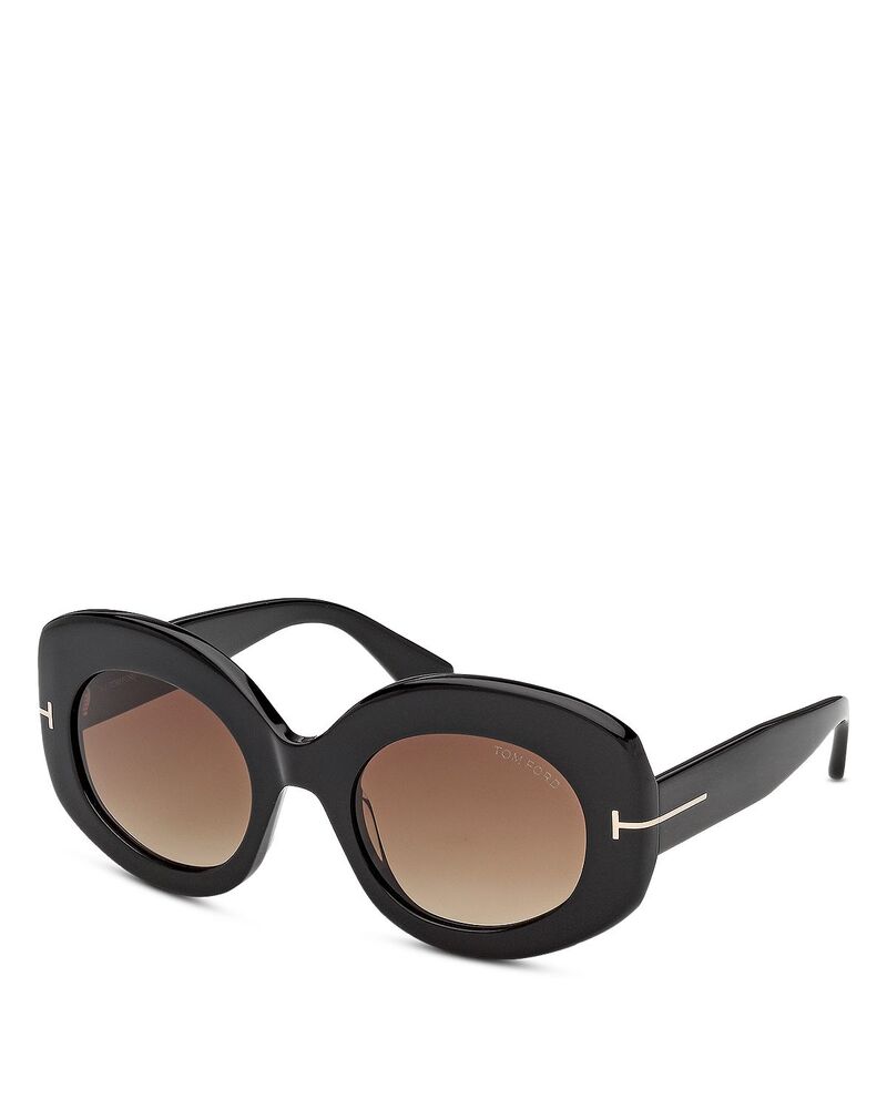トム・ジェラルド・r・フォード レディース 付属物 サングラス・アイウェア Tom Ford Round Sunglasses 51粍 shiny black/brown 黒いこと