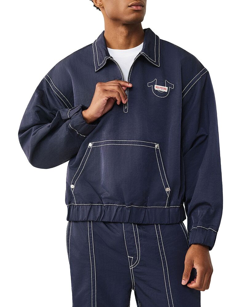 トゥルーレリジョン メンズ アウター パーカー・スウェット シャツ ロゴ True Religion Bit Popover Logo Sweatshirt Indigo Blue インディゴ