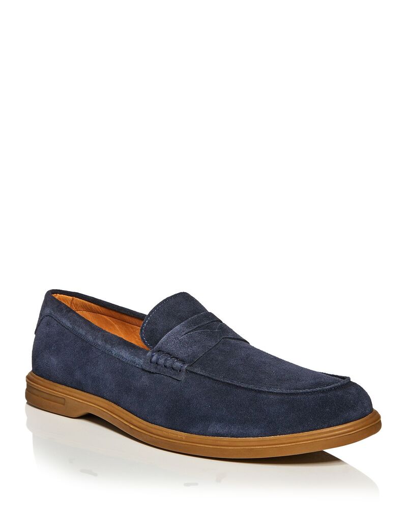 ピーター・ミラー メンズ シューズ スリッポン・ローファー Peter Millar Men's Excursionist Penny Loafers Dark Navy/Tan Sole ネイビー｜ReVida 店