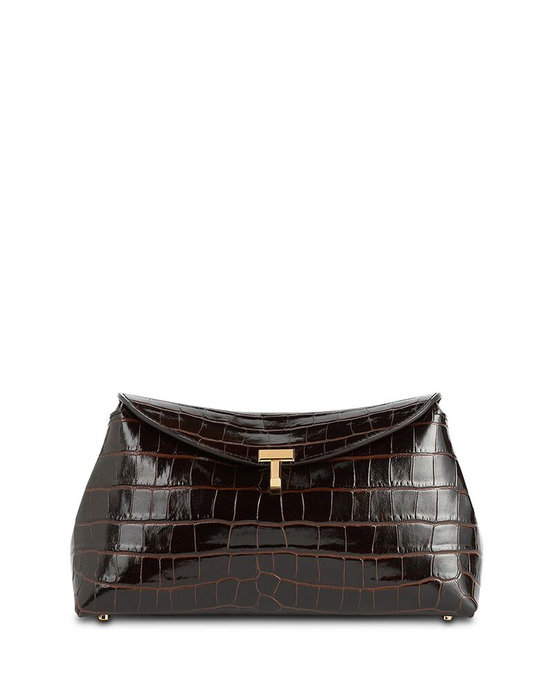 トーテム レディース バッグ TOTEME T-Lock Convertible Clutch Dark Brown Croc-Embossed Leather ブラウン