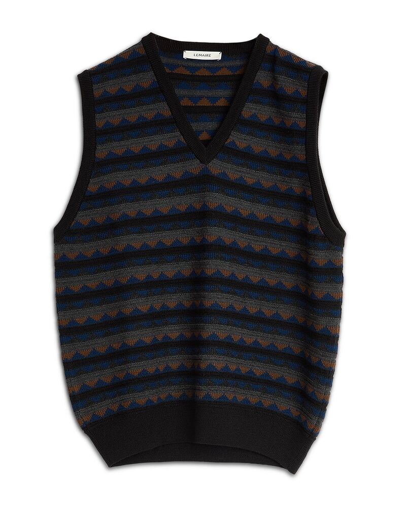 ルメール メンズ アウター より良い Vのど首 Lemaire V Neck Jacquard Vest Black Combo 黒いこと