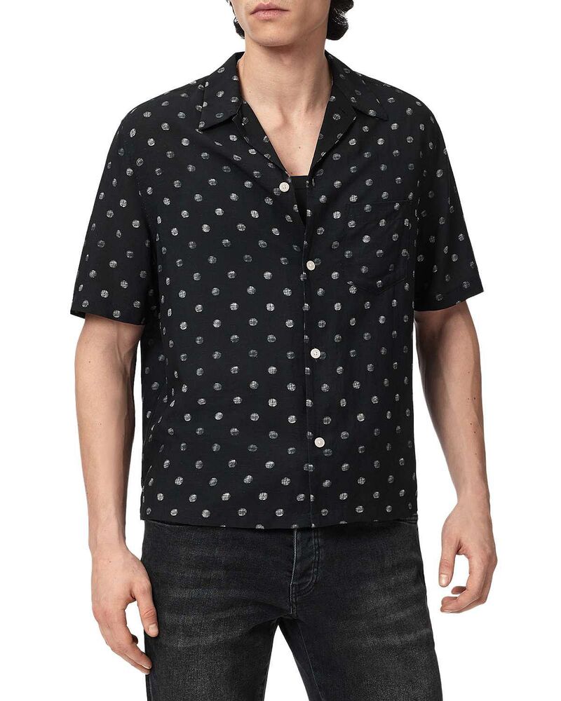 オールセインツ メンズ トップス プルオーバー ALLSAINTS Upton Short Sleeve Shirt Jet Black 黒いこと トップス-メンズファッション-カジュアルシャツ