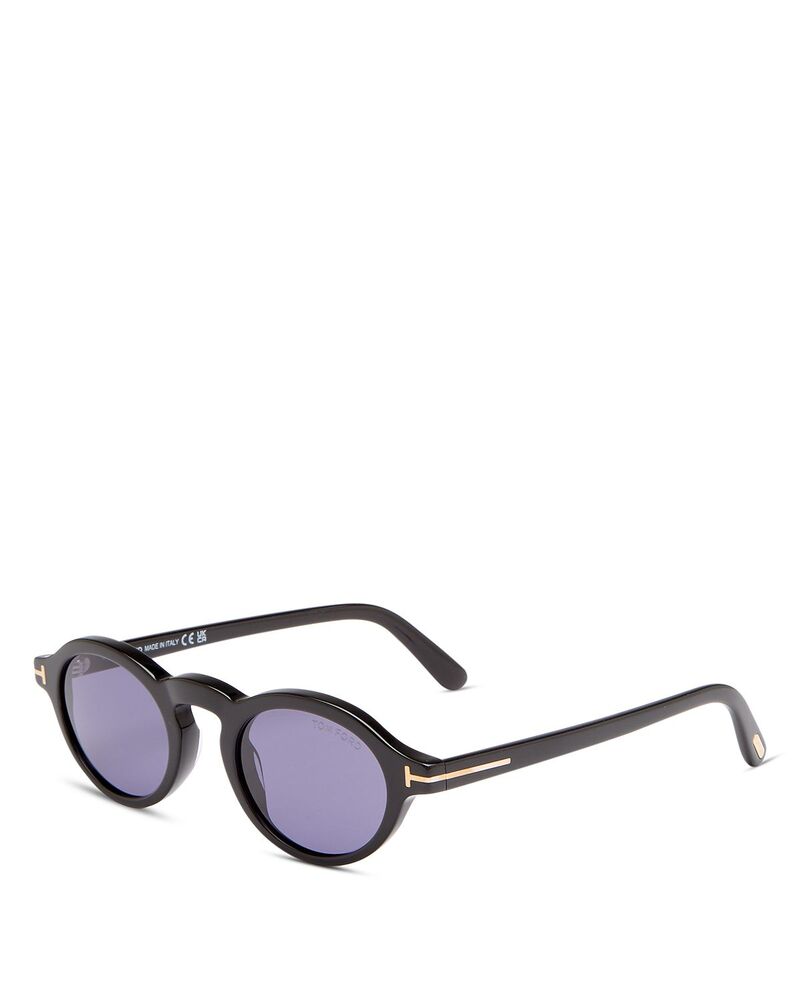 トム・フォード レディース アクセサリー サングラス・アイウェア Tom Ford Aristotle Round Sunglasses 48mm Shiny Black/Blue ブラック