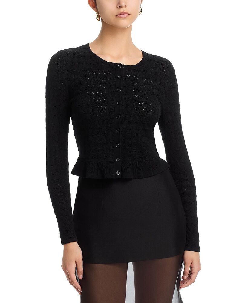 アクア レディース アウター カーディガン セーター AQUA Pointelle Cardigan Sweater - Exclusive Black ブラック
