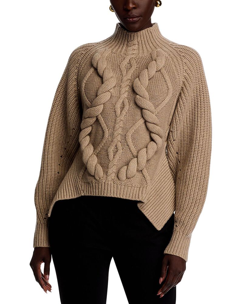 ボス レディース アウター ニット・セータートルネック ウール BOSS Fibona Wool & Cashmere Turtleneck Cable Knit Sweater Beige ベージュ