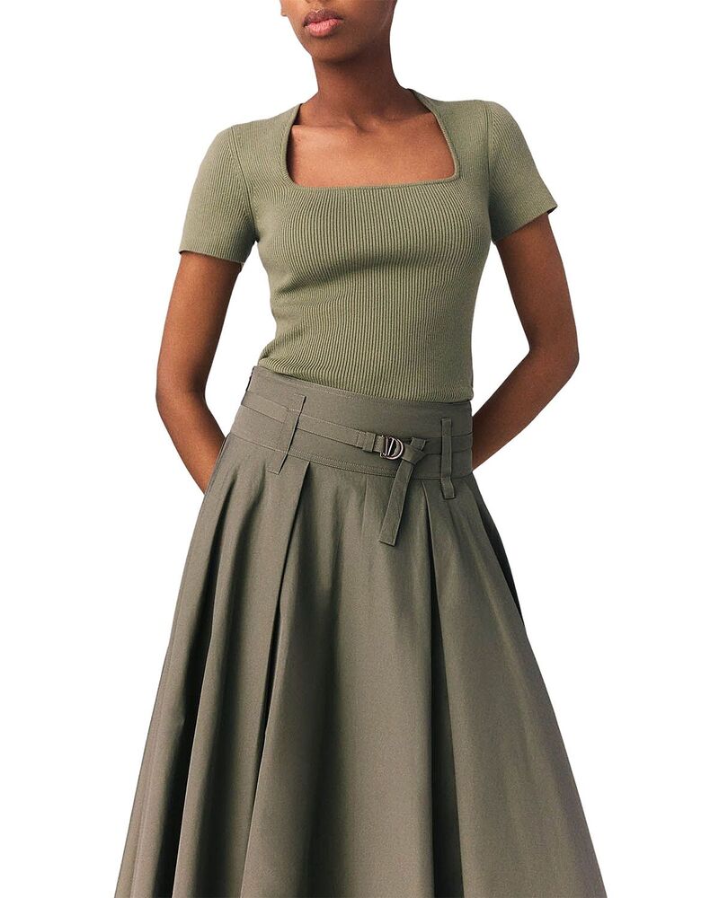 マージュ レディース アウター ニット・セーター リブ Maje Miyo Ribbed Square Neck Sweater Khaki カーキ｜ReVida 店