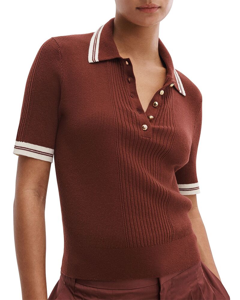 ラグアンドボーン レディース アウター ニット・セーター ポロシャツ rag & bone Laurie Tipped Short Sleeve Polo Sweaterosewood