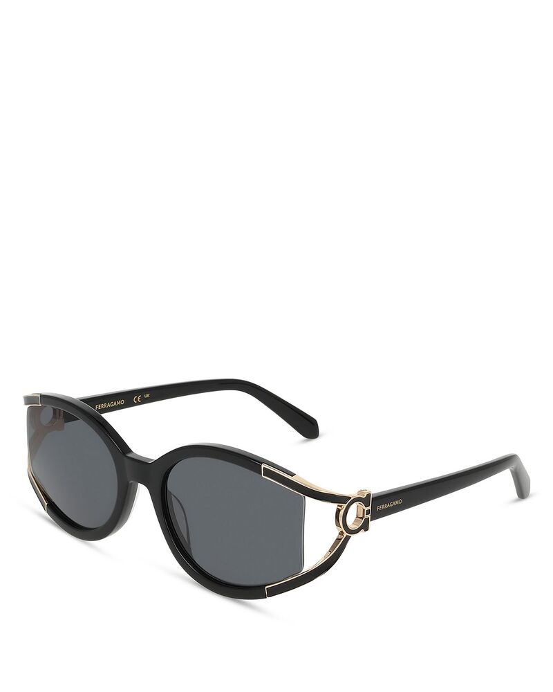 フェラガモ レディース 佩び物 サングラス・アイウェア カットアウト FERRAGAMOval Gancini Cutout Sunglasses 56粍 Black 黒いこと