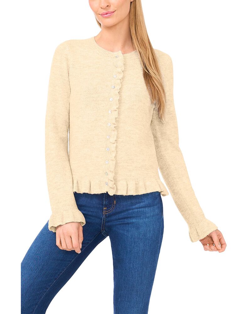 セセ レディース アウター カーディガン フリル セーター CeCe Ruffledge Long Sleeve Cardigan Sweater Butter Cream クリーム