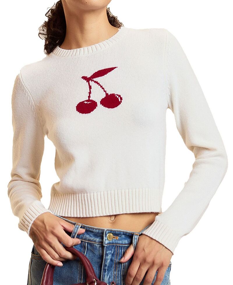 シンシアローレイ レディース アウター 編み物・スウェーター クロップド Cynthia Rowley Intarsia Cropped Sweater Ivory 象牙色