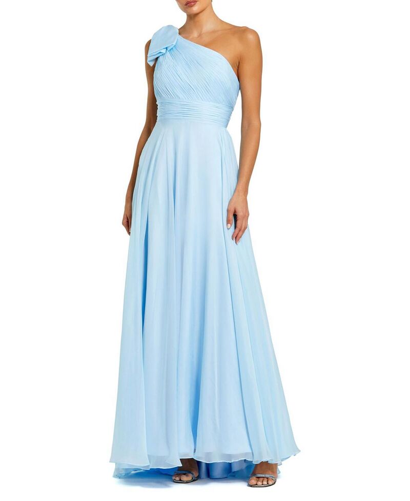 マックダガル レディース トップス 衣装 シフォン 筋目 Mac Duggal Pleated One Shoulder Chiffon Gown Sky Blue 青色