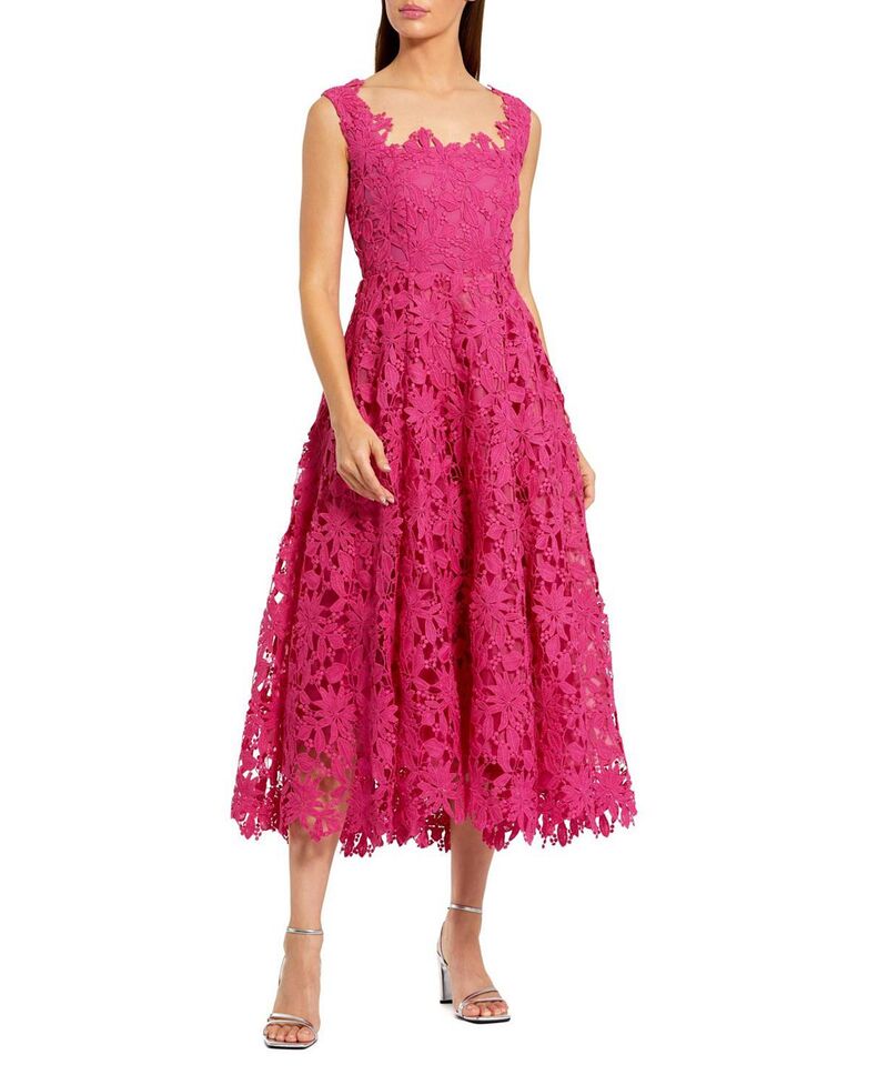 マックダガル レディース トップス 衣装 A 生産ライン MIDI ノースリーブ 刺しゅう スピード競技 Mac Duggal Sleeveless Embroidered Lace A Line Midi Dress Hot Pink サクラ色
