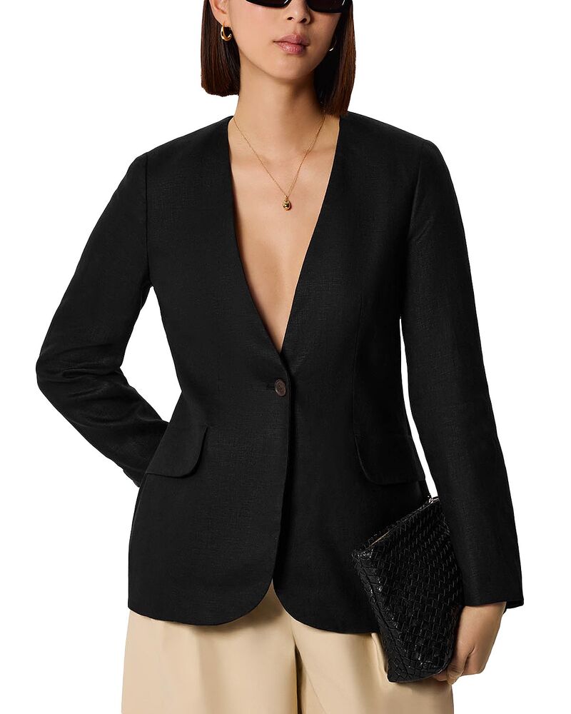 ホイッスルズ レディース アウター ジャケット・ブルゾン ブレザー リネン Whistles Linen Collarless Blazer Black ブラック