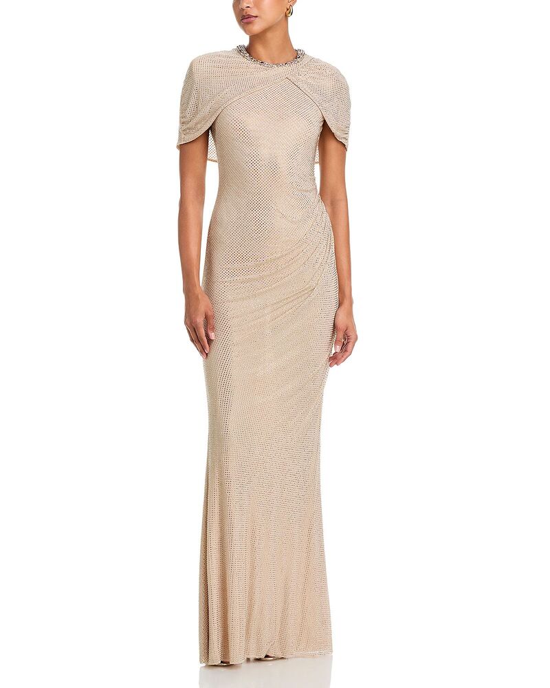 セルフ・ポートレイト レディース トップス ワンピース ケープデザイン キャップ ケープ Self-Portrait Rhinestone Cape Gown Champagne シャンパン