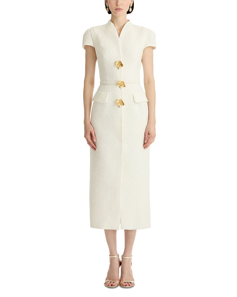オスカー デ ラ レンタ レディース トップス ワンピース ウール Oscar de la Renta Textured Wool Dress Ivory アイボリー｜ReVida 店