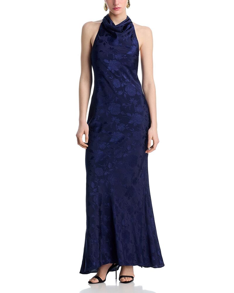 アクア レディース トップス ワンピース AQUA Jacquard Cowl Neck Dress - Exclusive Navy ネイビー