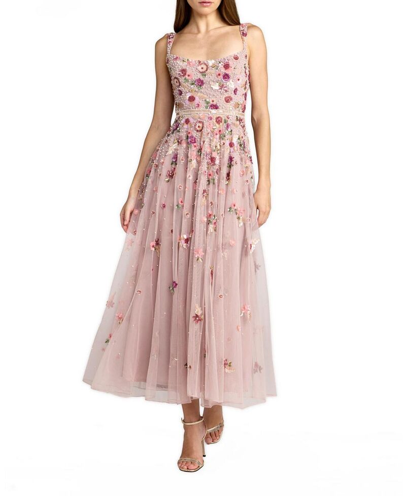 マックダガル レディース トップス ワンピース ミディ ノースリーブ Mac Duggal Sleeveless Hand Beaded Scoop Neck Midi Dress Vintage Rose