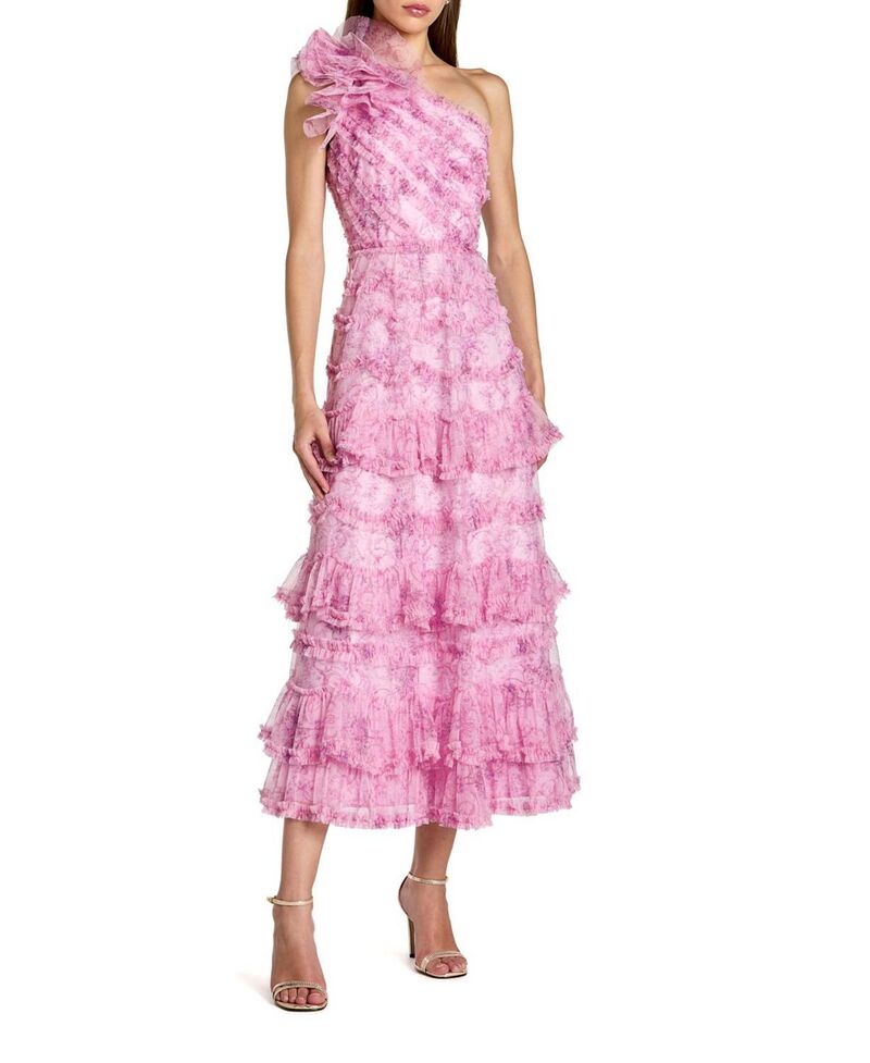 マックダガル レディース トップス ワンピース A ライン プリント フリル ミディ Mac Duggal Printed One Shoulderuffled A Line Midi Dress Pastel Multi マルチカラー｜ReVida 店
