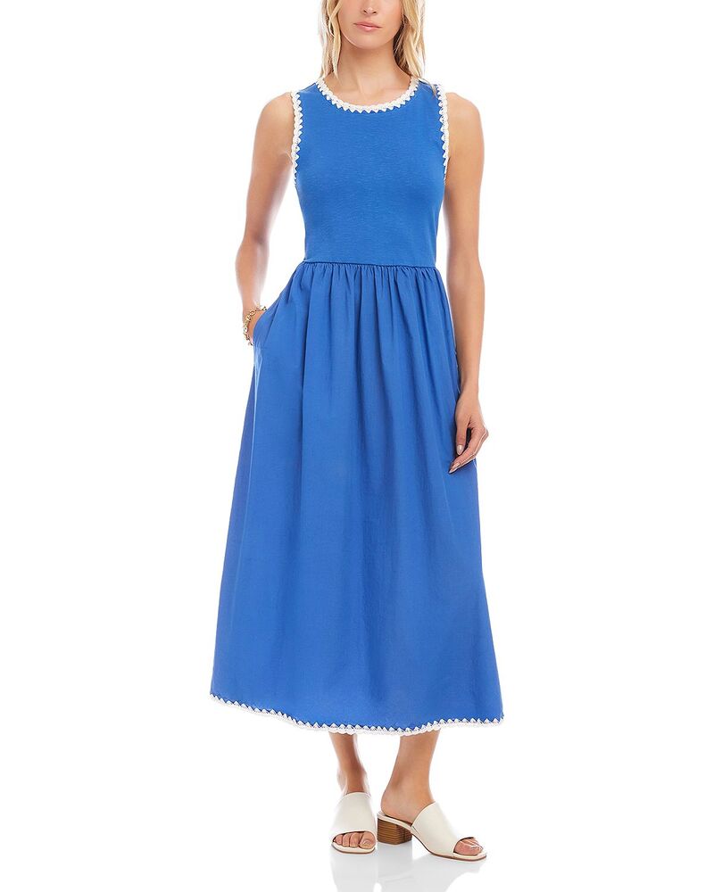 カレンケーン レディース トップス ワンピース ミディ ノースリーブ コントラスト Karen Kane Sleeveless Edge Stitch Contrast Midi Dress Blue ブルー｜ReVida 店