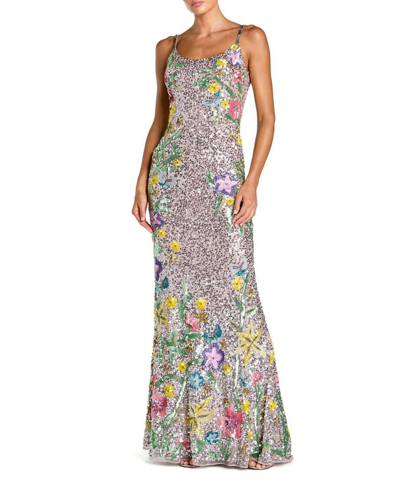 マックダガル レディース トップス ワンピース ノースリーブ Mac Duggal Embellished Sleeveless Cowl Back Gown Silver Multi シルバー