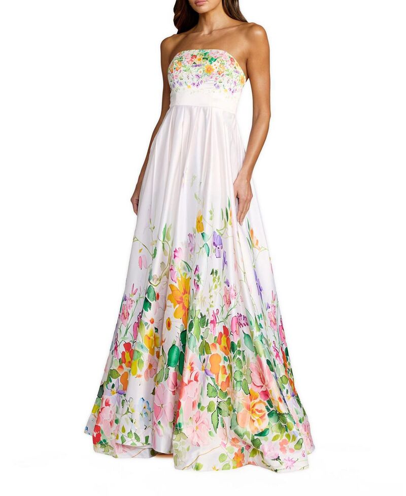 マックダガル レディース トップス ワンピース A ライン フラワー柄 プリント サテン ストラップレス フラワー Mac Duggal Floral Print Straplessatin A Line Gown With Pockets Ivory Multi アイボリー 75,790円