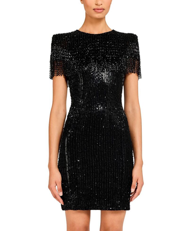 ジェニー・パッカム レディース トップス ワンピース ミニ スパンコール Jenny Packham Swish Sequin-Embellished Beaded Mini Dress Liquorice|ReVida 店