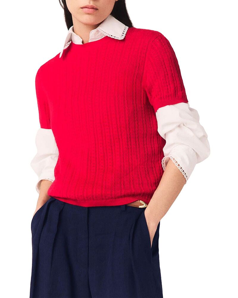 マージュ レディース アウター ニット・セーター Maje Mapi Cable Knit Round Neck Sweatered レッド