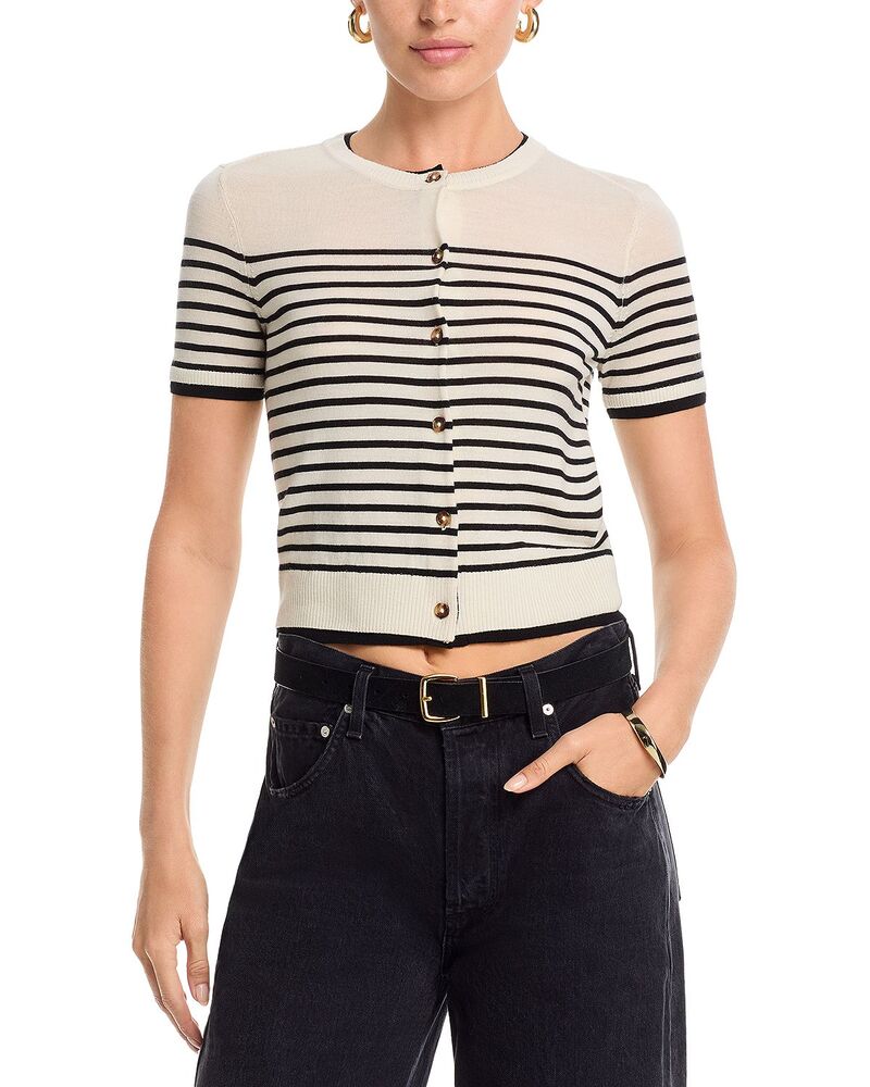 ラグアンドボーン レディース アウター カーディガン rag & bone Anne Stripe Short Sleeve Cardigan Ivory アイボリー