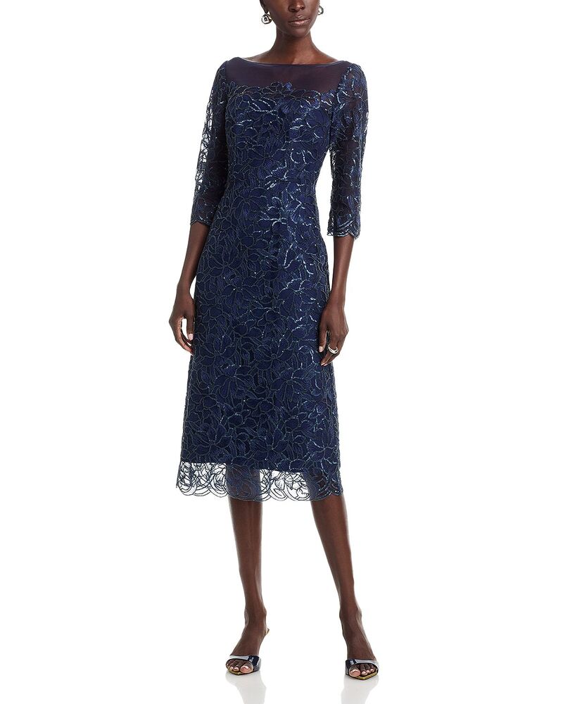 セイア レディース トップス ワンピース ミディ Theia Marbella Beaded Midi Dress Nautical Navy ネイビー