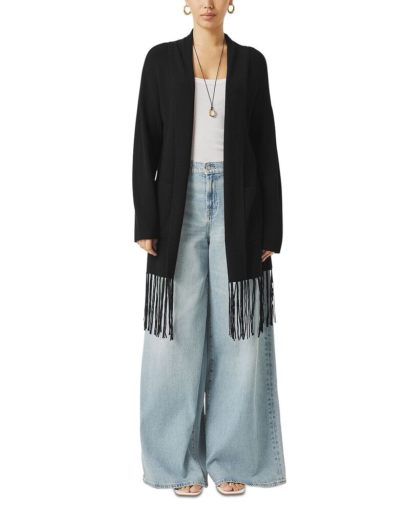 スプレンディット レディース アウター ジレー スウェーター フリンジ Splendid x @Cellajaneblog Fringe Open Front Cardigan Sweater Black 黒いこと