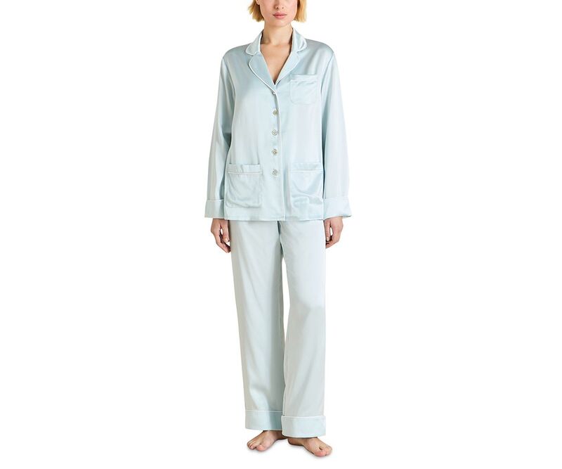 オリビアボンヘール レディース アウター パーカー・スウェット 絹地 Olivia von Halle Silk Woven Long Pajama Set Powder Blue 青碧