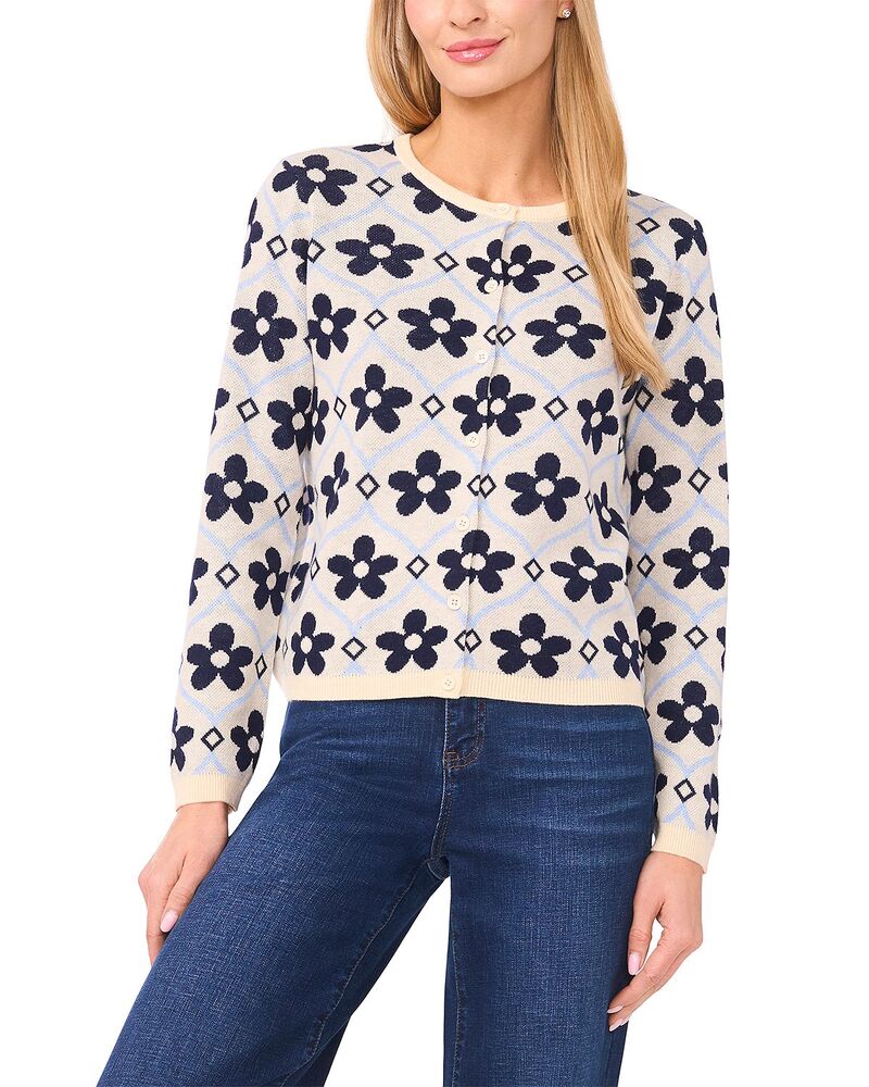 セセ レディース アウター カーディガン フラワー柄 フラワー CeCe Floral Jacquard Cardigan Sweet Butter