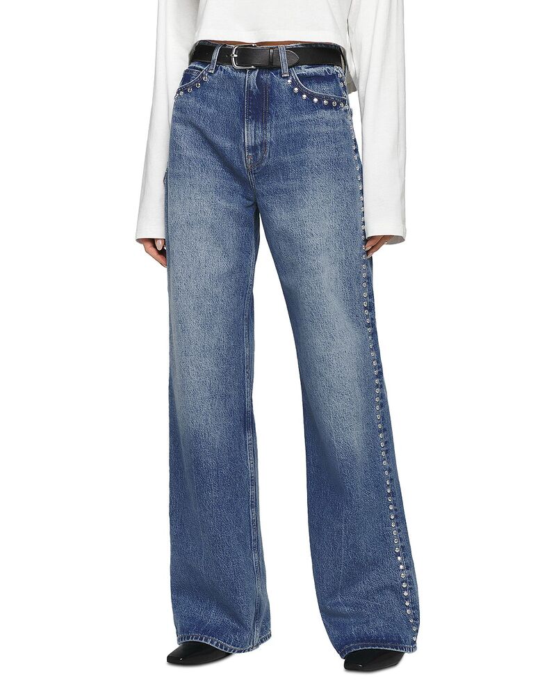 リフォーメーション レディース ボトムス デニムパンツ ワイドレッグ ジーンズ Reformation Cary High Rise Slouchy Wide Leg Jeans Chesapeake Studded｜ReVida 店 44,070円