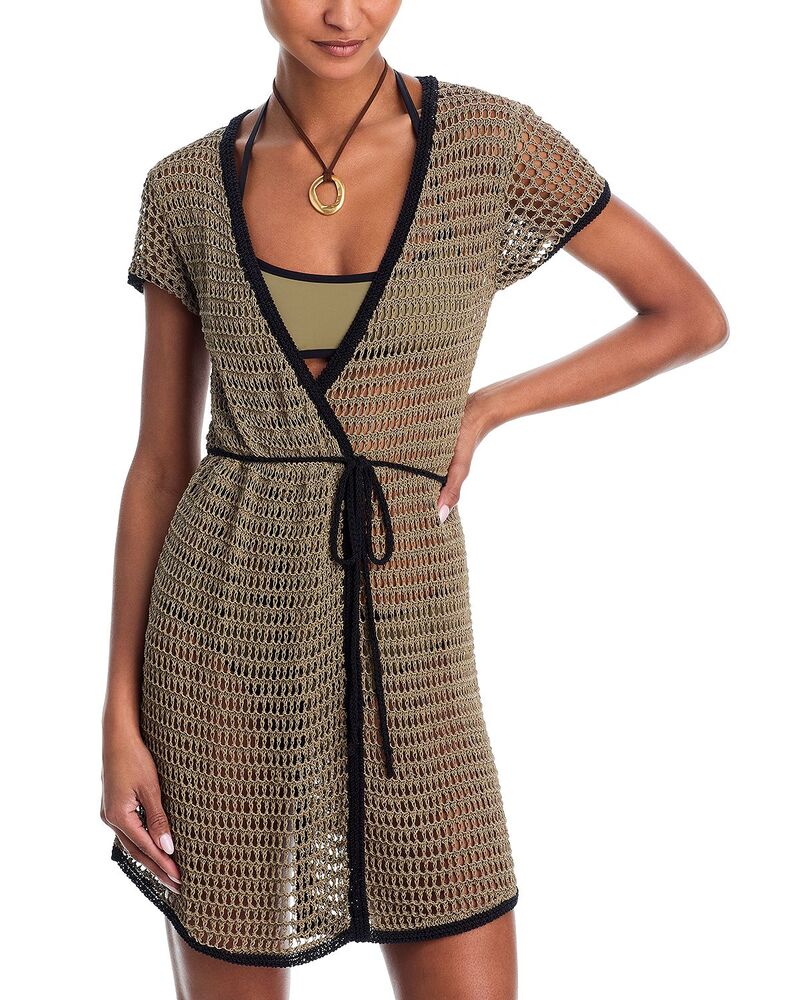 スタウド レディース トップス ワンピース STAUD Spritz Wrap Dresswim Cover-Up Thyme/Black ブラック