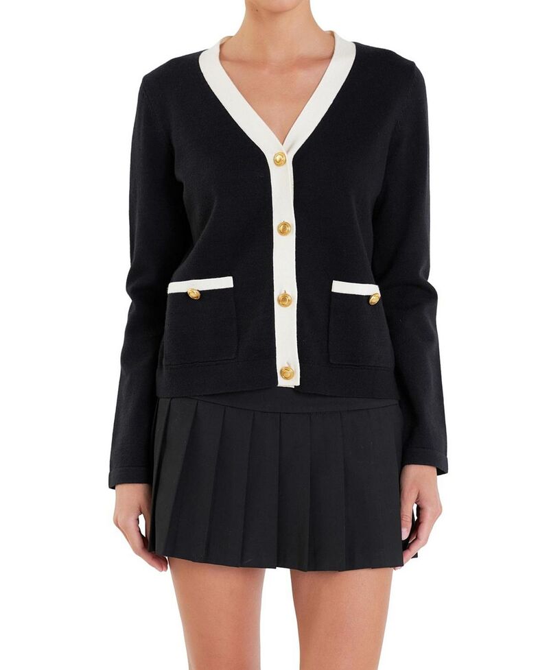 イングリッシュファクトリー レディース アウター ジレー 色つや立ちはだかる 編み物 English Factory Women\u0027s Colorblocknit Cardigan Black 黒いこと