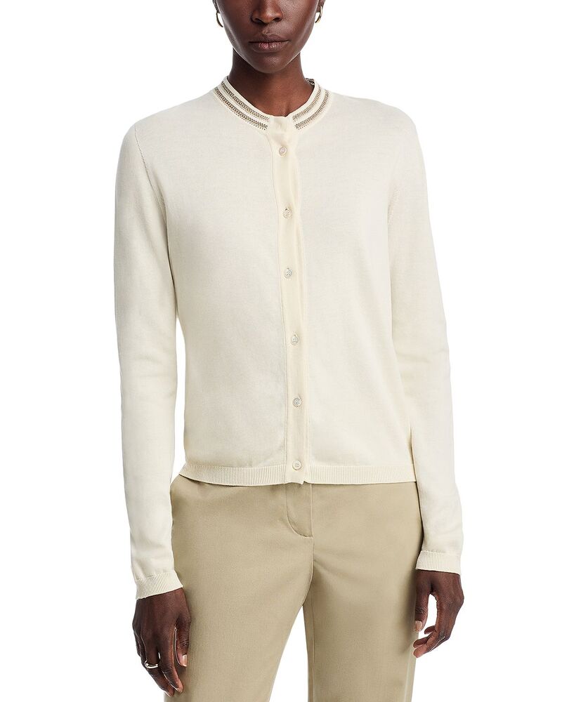 ファビアナ フィリッピ レディース アウター カーディガン Fabiana Filippi Stitched Trim Cardigan Open White ホワイト