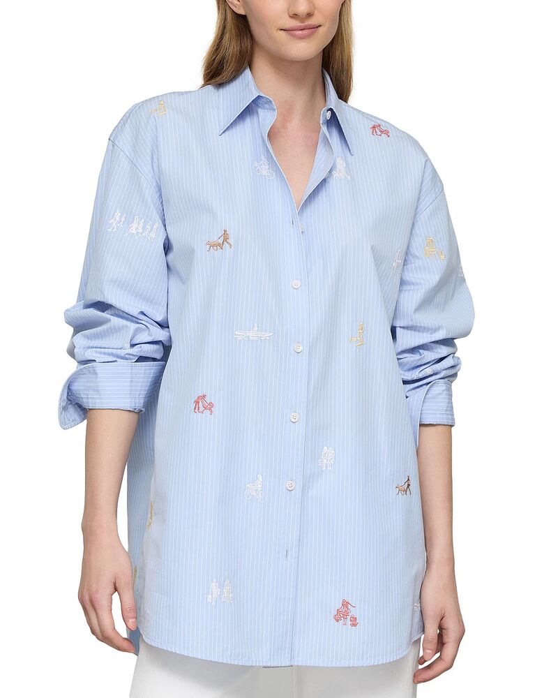 ラファイエットワンフォーエイト レディース トップス シャツ Lafayette 148 New York Boyfriend Oversized Shirt Skyline Blue Multi ブルー｜ReVida 店