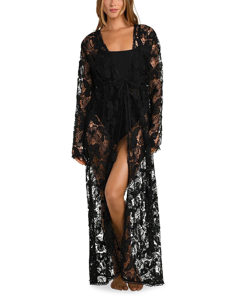 ラジャンス レディース アンダー御召しもの ナイト爵御召しもの L\u0027AGENCE Butterfly Crocheted Cover Up Robe Black 黒いこと