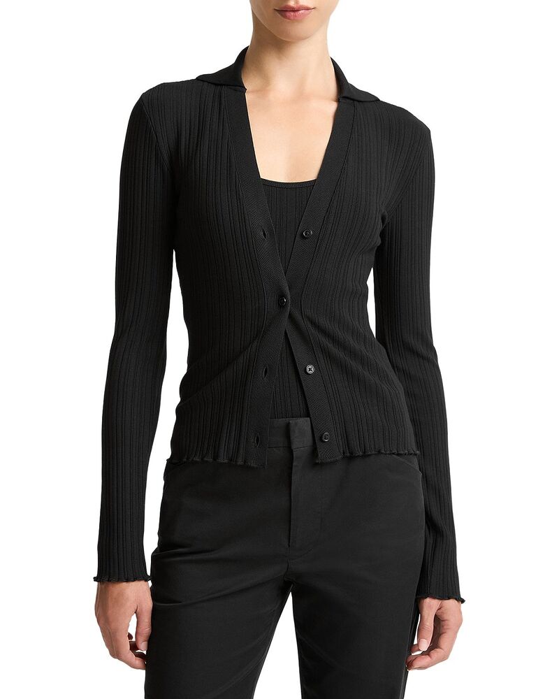 ヴィンス レディース アウター カーディガン リブニット ポロシャツ セーター ニット Vince Rib Knit Polo Cardigan Sweater Black ブラック