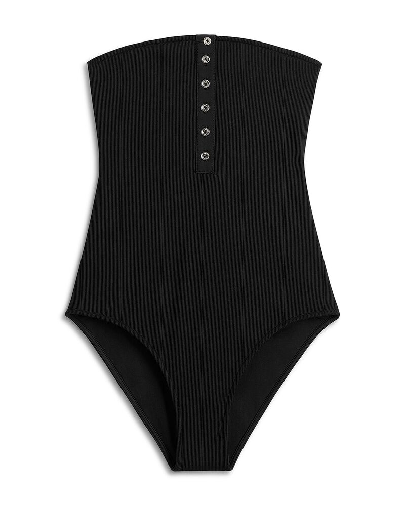 トーテム レディース 海水着 上下書き割り 肋筋 ストラップレス TOTEME Ribbed Strapless One Piece Swimsuit Black 黒いこと