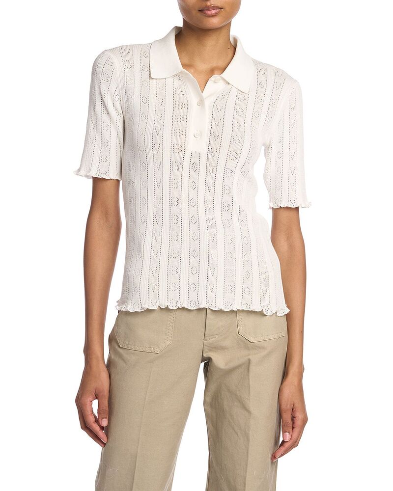 ヴィクトリア ベッカム レディース トップス スポーツシャツ Victoria Beckham Pointelle Polo Top White 白いこと