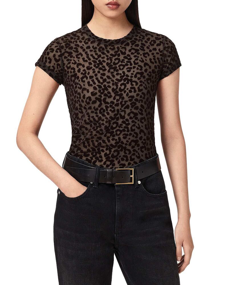 オールセインツ レディース トップス Tシャツ メッシュ ALLSAINTS Ellie Mesh Tee Brown Flock ブラウン